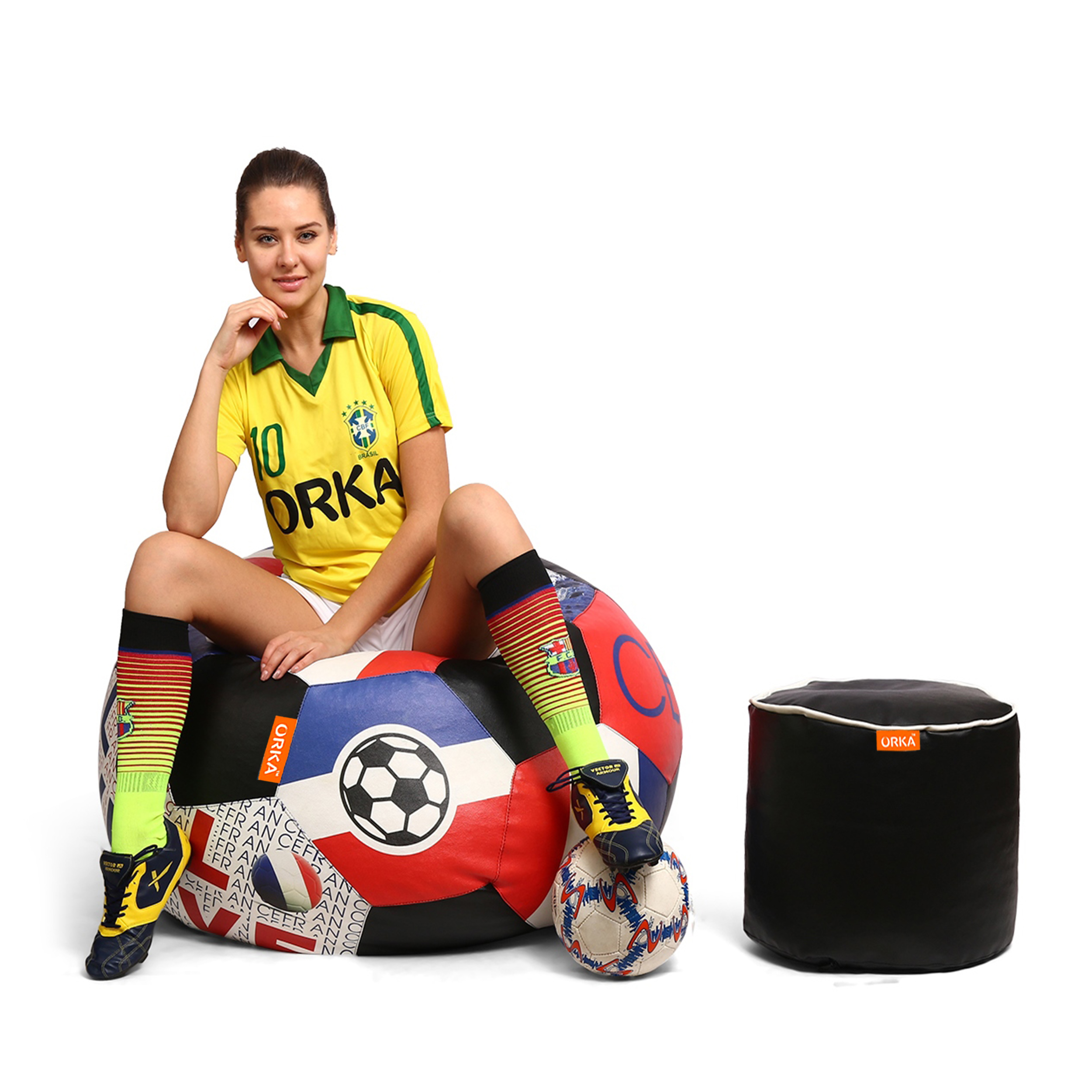 Orka Digital Printed XXXL Foorball With Mathching Footstool Filled Bean Bag With Beans (FB46 Multicolor) view 4